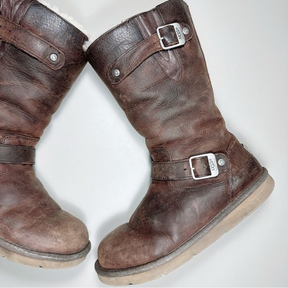 Ugg  Rare Kensington Wax Brown Sheepskin ShearlingBuckle  Boots - Picture 11 of 16